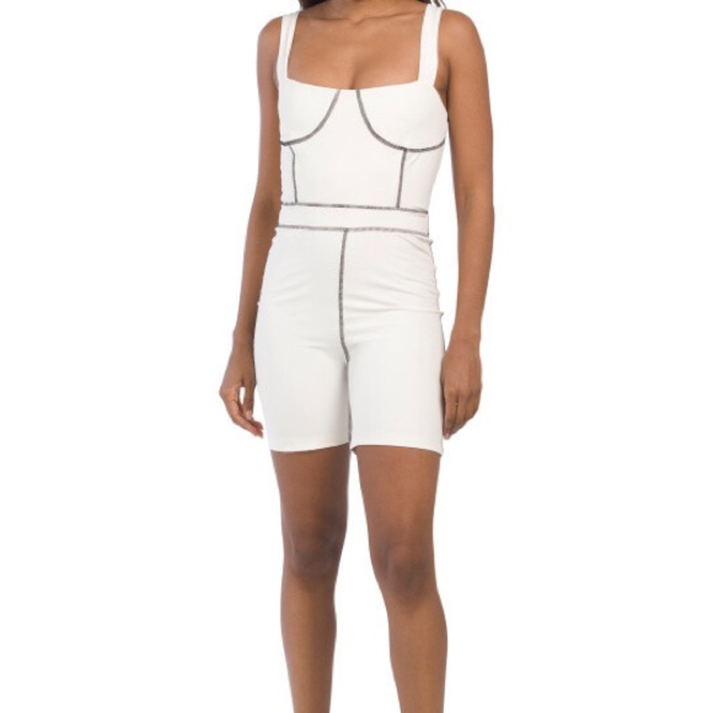 WeWoreWhat White corset piped bodysuit